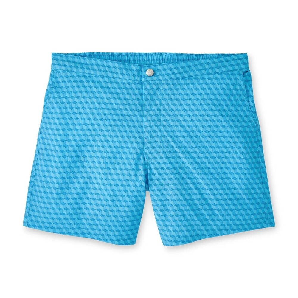 NWT $110 Peter Millar Men's Blue Geometric 5.5” Swim Trunk Lined Size XL (A8)